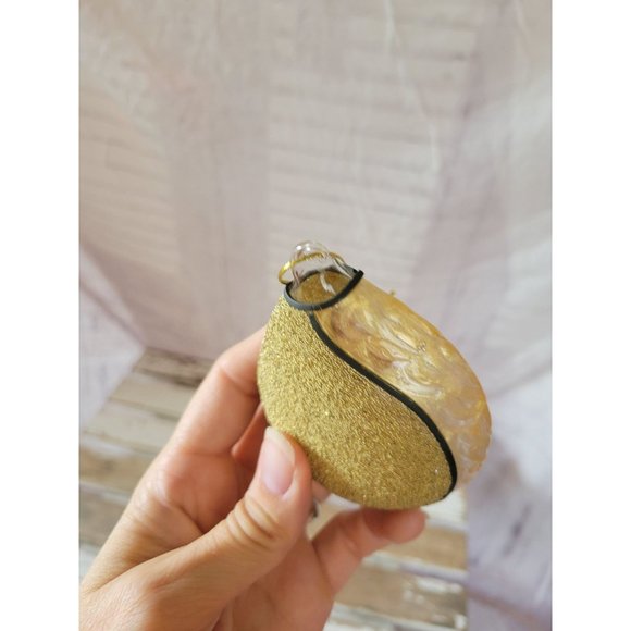 Gold stained glass ornament teardrop Xmas holiday tree - Picture 5 of 6